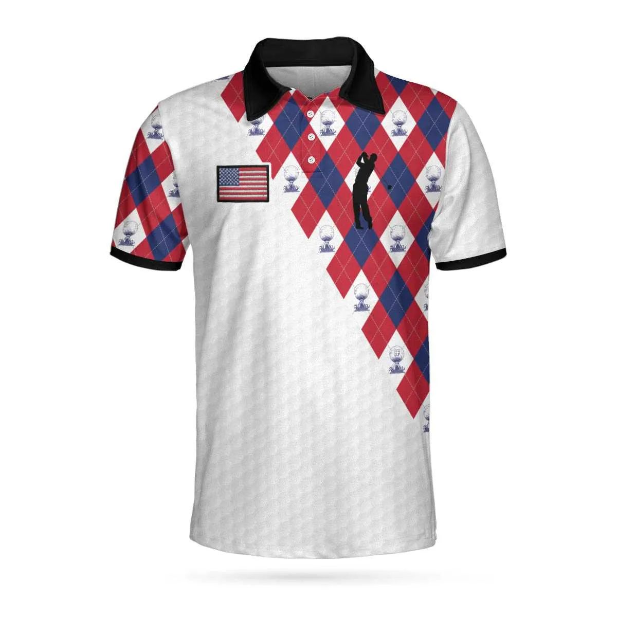 Golf Argyle Pattern Short Sleeve Golf Polo Shirt, American Flag Polo Shirt, Patriotic Golf Shirt For Men Coolspod