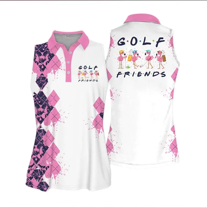 Golf Friends Nice Shot Team Muticolor Sleeveless Women Polo Shirt For Ladies, Golf Shirt