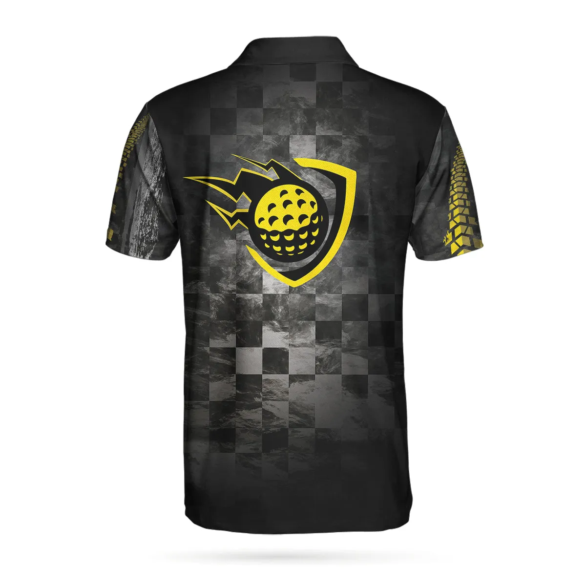 Golf Yellow Pattern Short Sleeve Polo Shirt, Checker Pattern Racing Polo Shirt, Best Golf Shirt For Men Coolspod