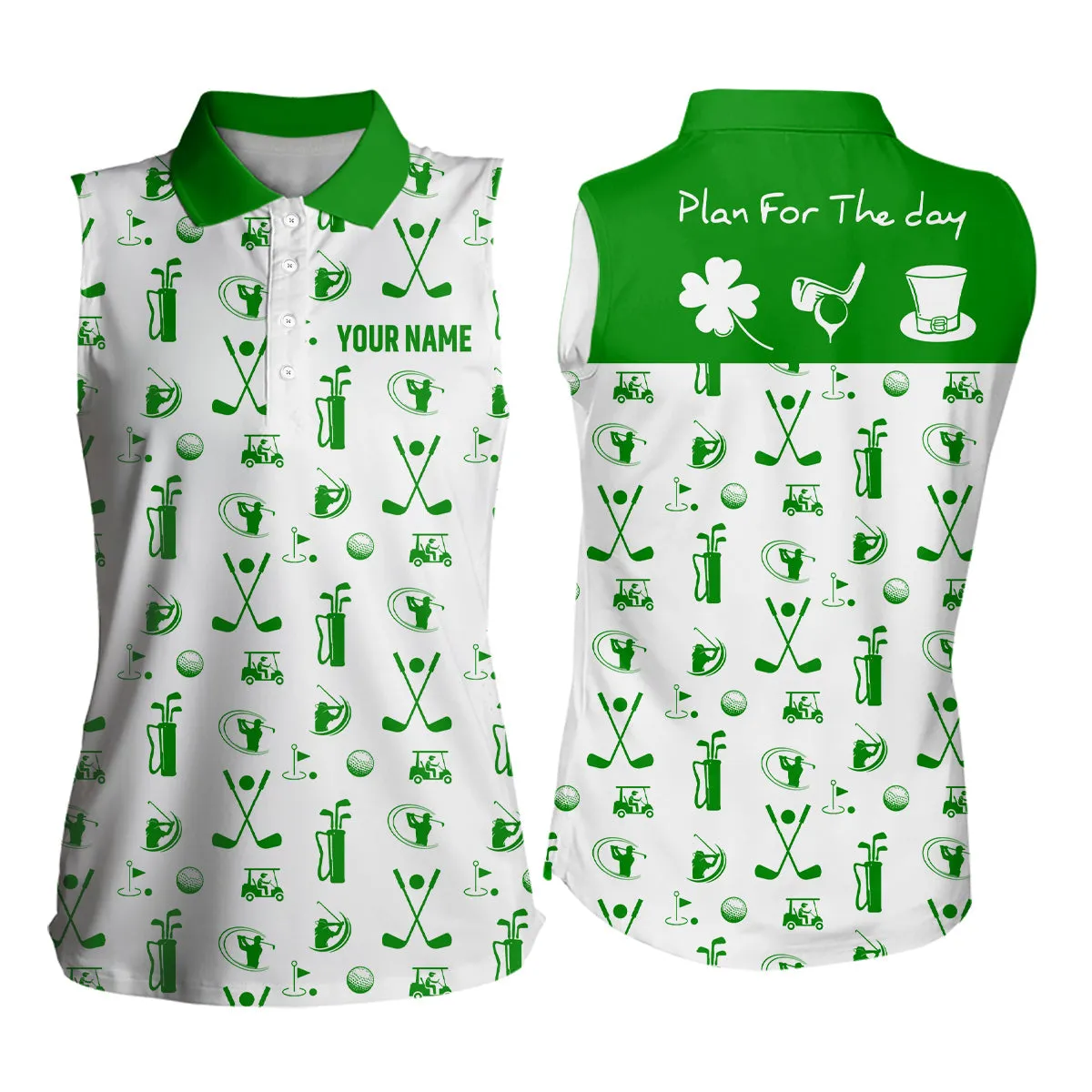 Green White Plan For The Day Golf Icon St Patrick Day Polo Shirt Custom Golf Shirts For Women