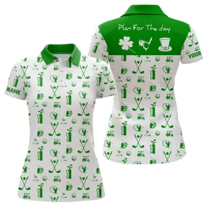 Green White Plan For The Day Golf Icon St Patrick Day Polo Shirt Custom Golf Shirts For Women