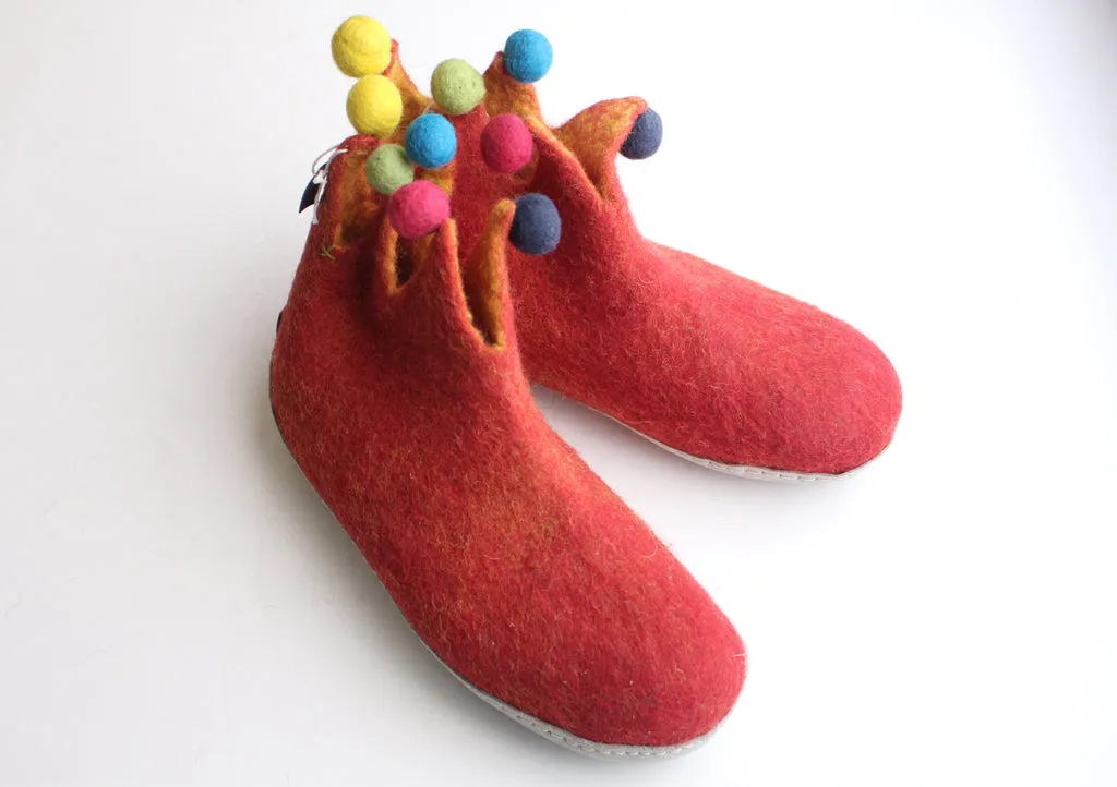 Handmade Soft and Warm Red Felt Boot/Slipper