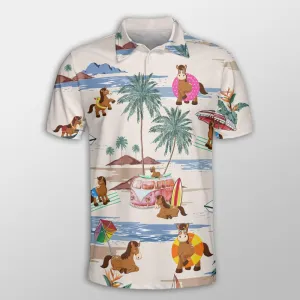 Horse Men Polo Shirts For Summer - Horse Summer Beach Pattern Button Shirts For Men - Perfect Gift For Horse Lovers, Cattle Lovers