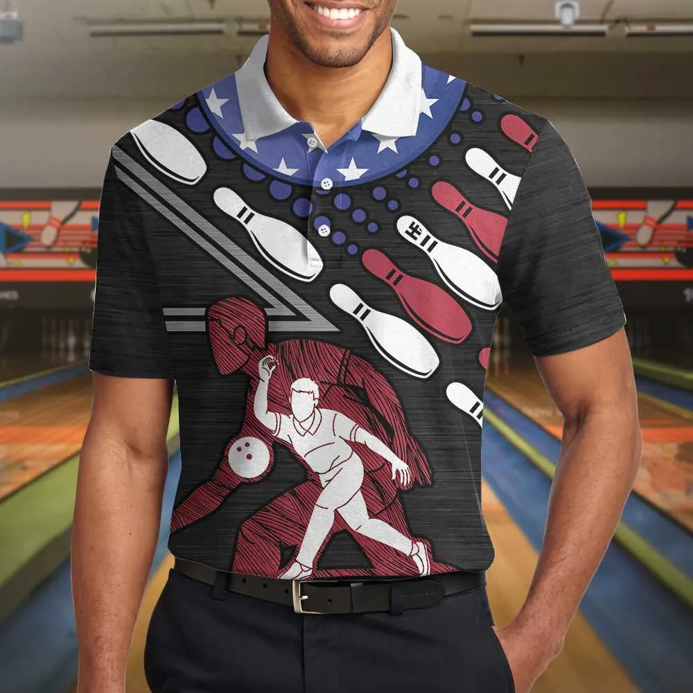 I Play Bowling Because I Like It Not Because I'M Good At It Polo Shirt, American Flag Bowling Shirt For Men Coolspod