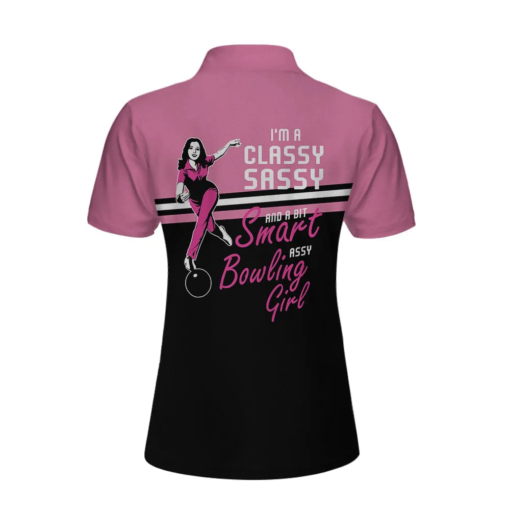 I'M A Classy Sassy Bowling Girl Black And Pink Bowling Short Sleeve Women Polo Shirt, Bowling Gift For Ladies Coolspod