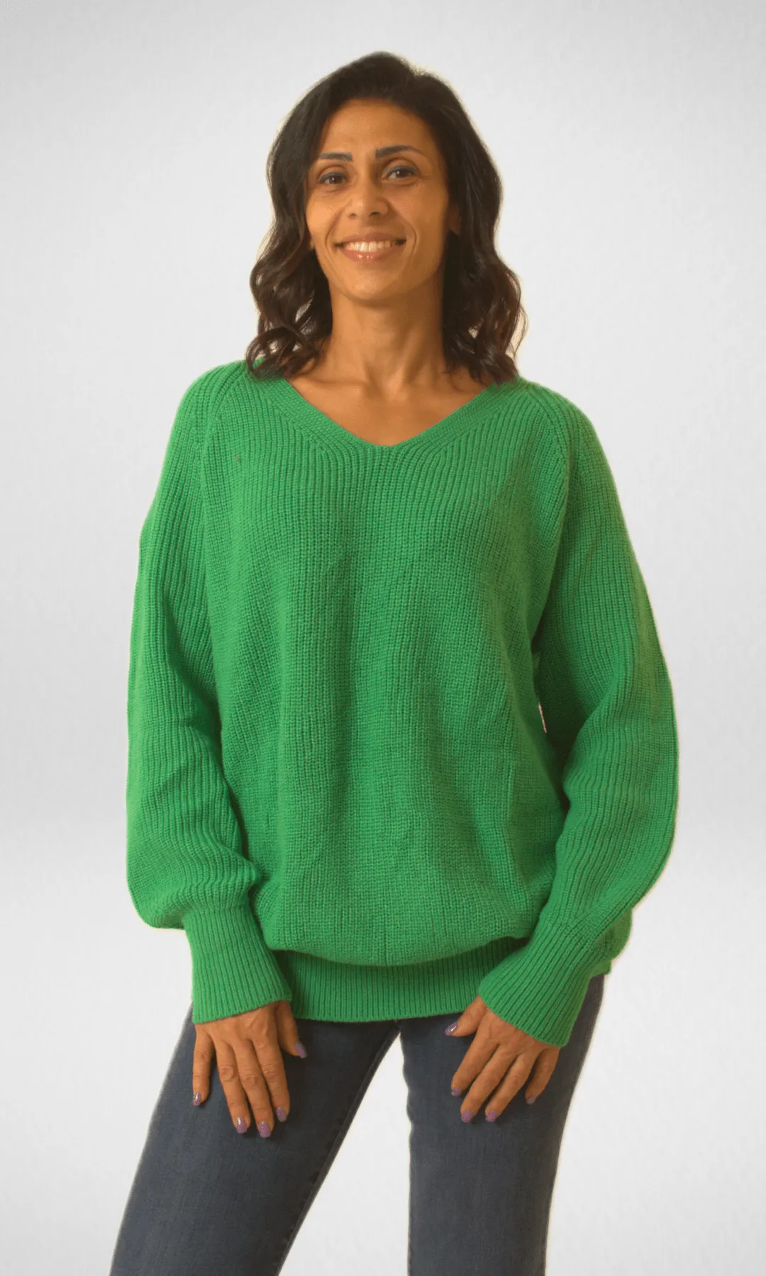 J&J V-Neck Women Pullover - Green