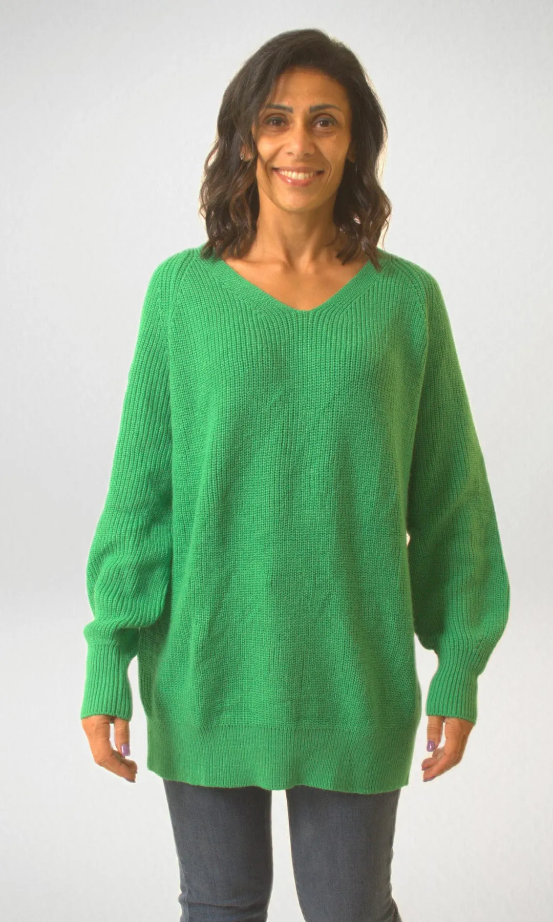 J&J V-Neck Women Pullover - Green