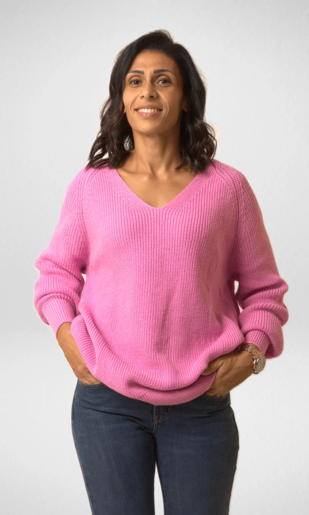 J&J V-Neck Women Pullover - Pink