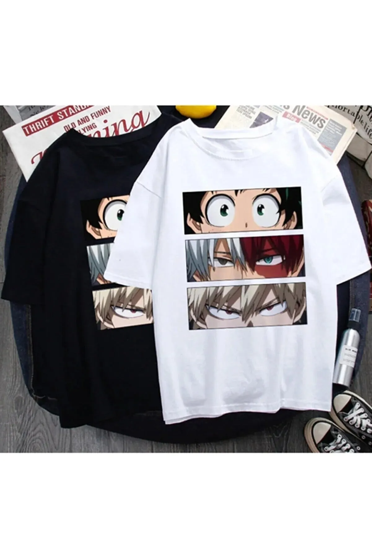 Jooy Company Anime Naruto Oversize Tshirt Black White Set of 2