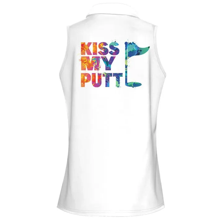 Kiss My Putt Watercolor Women Short Sleeve Polo Shirt Sleeveless Polo Shirt, American Flag Golf Pattern