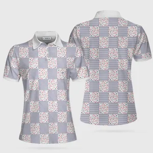 Little Flowers Blue Pink Plaid Short Sleeve Women Polo Shirt Coolspod