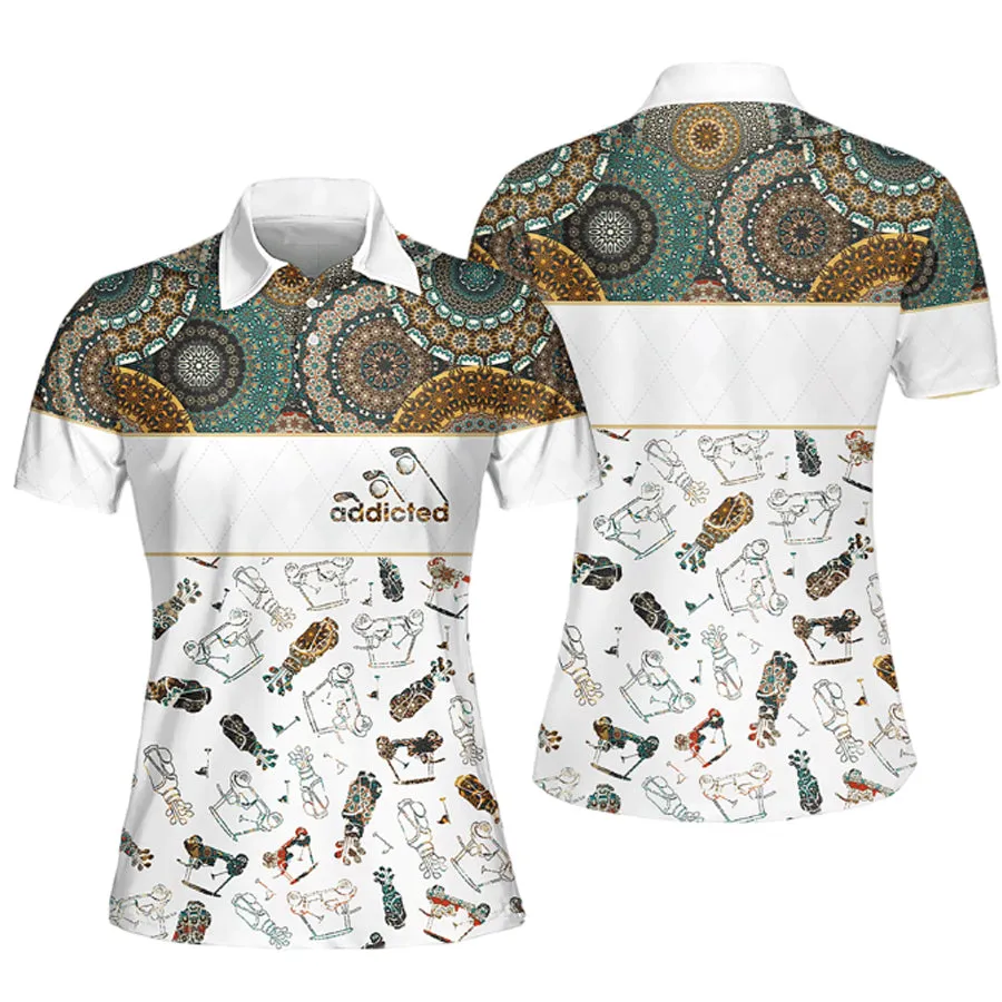 Madala Addicted Pattern Golf Sleeveless Polo Shirt, Short Sleeve Polo Shirt For Women