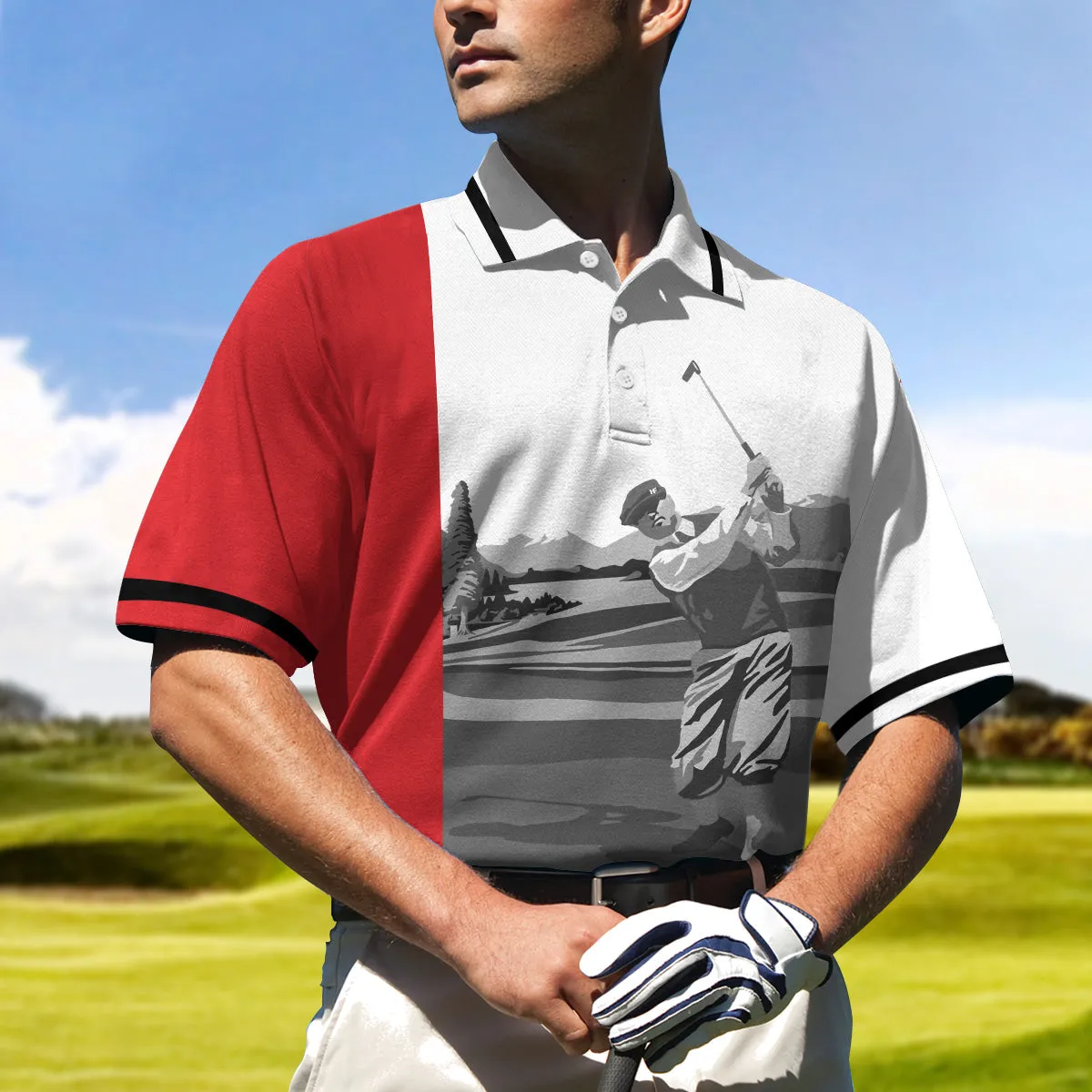 Man Playing Golf Short Sleeve Polo Shirt, Golfer Graphic Polo Shirt, Best Golf Shirt For Men Coolspod