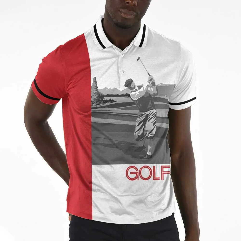 Man Playing Golf Short Sleeve Polo Shirt, Golfer Graphic Polo Shirt, Best Golf Shirt For Men Coolspod