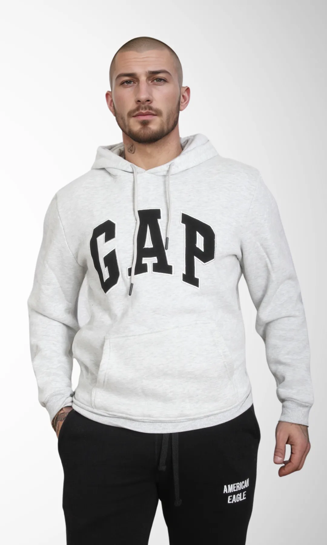 Men Vintage Pullover Hoodie (Light Grey)