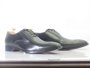 Men's Black Leather brogue Toe Leather Lace Up Shoes