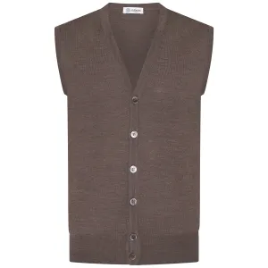 Merino Wool Sleeveless Cardigan - Hazelnut