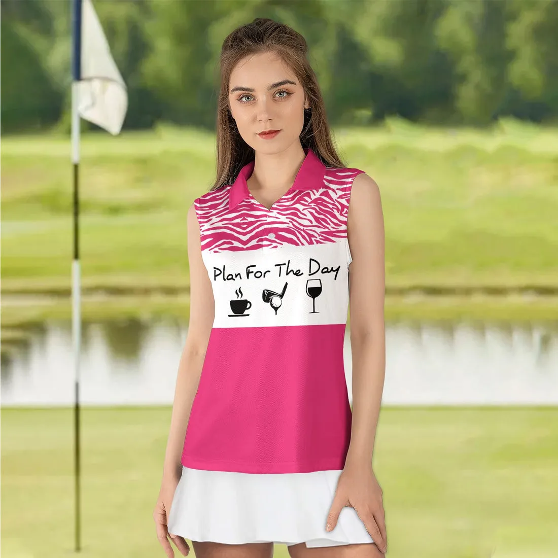 Personalized Name Plan For The Day Pink Golf Women Sleeveless Polo Shirt, Perfect Shirt for Golf Players