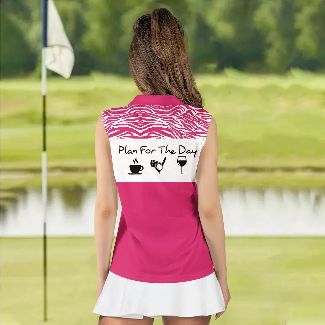 Personalized Name Plan For The Day Pink Golf Women Sleeveless Polo Shirt, Perfect Shirt for Golf Players