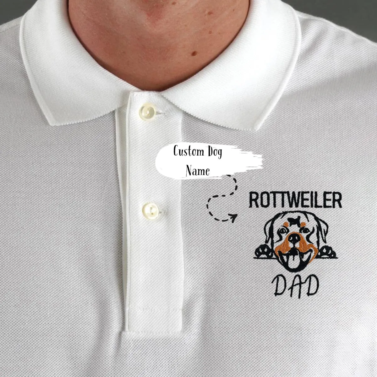 Personalized Rottweiler Polo Shirt Embroidered with Dog Name, Best Gift For Rottweiler Lovers