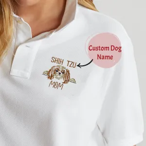 Personalized Shih Tzu Dog Mom Embroidered Polo Shirt, Custom Polo Shirt with Dog Name, Best Gifts For Shih Tzu Lovers