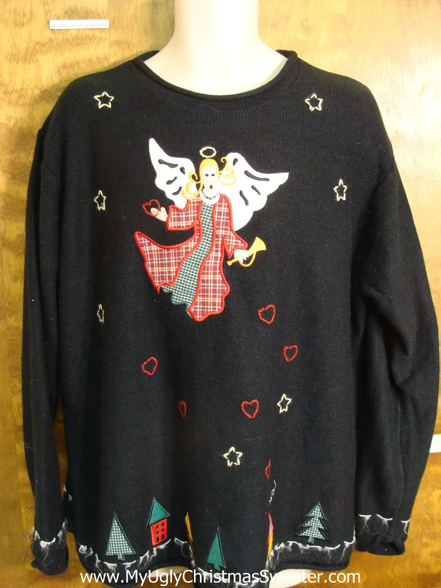 Plaid Scared Angel 80s Ugly Christmas Sweater