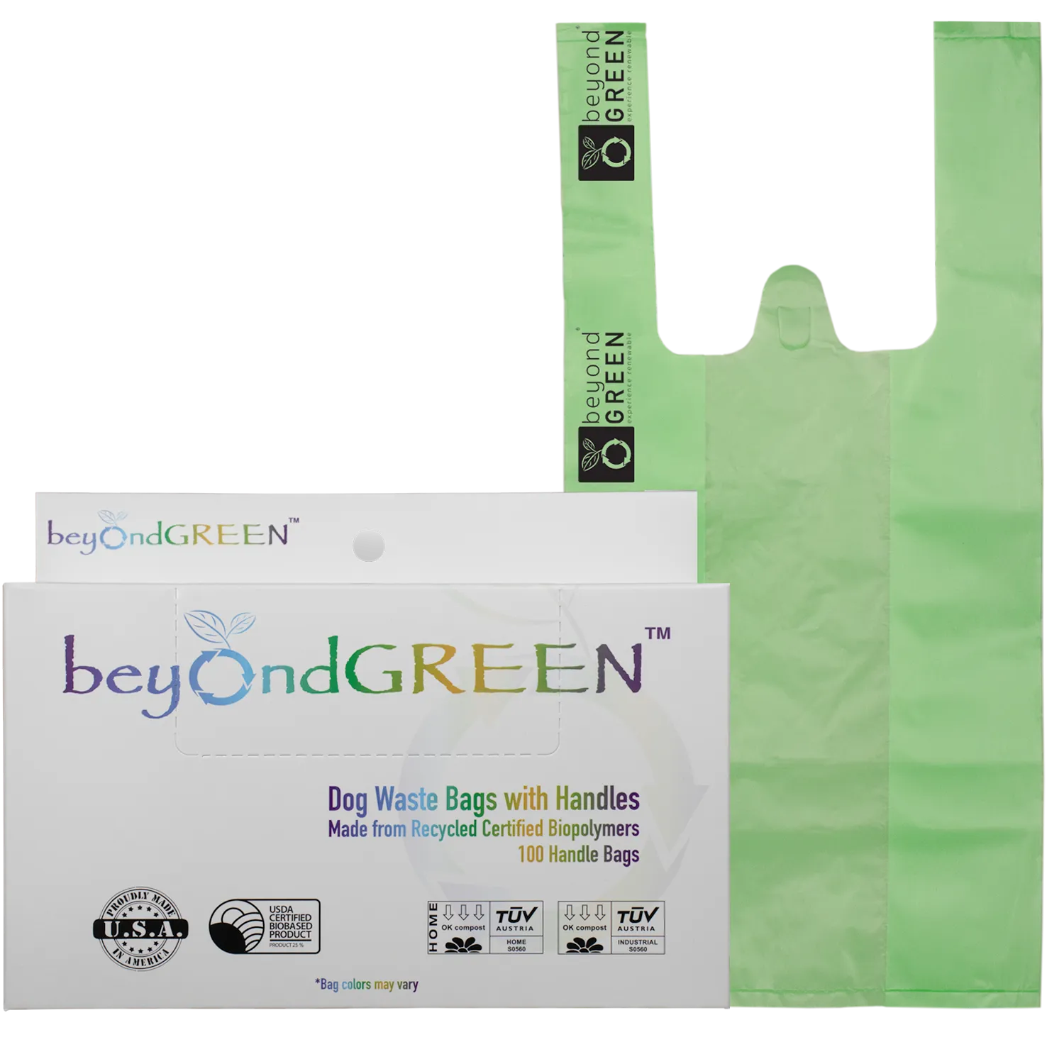 Plant-Based Dog Poop Bags with Handles - 100 Bags -