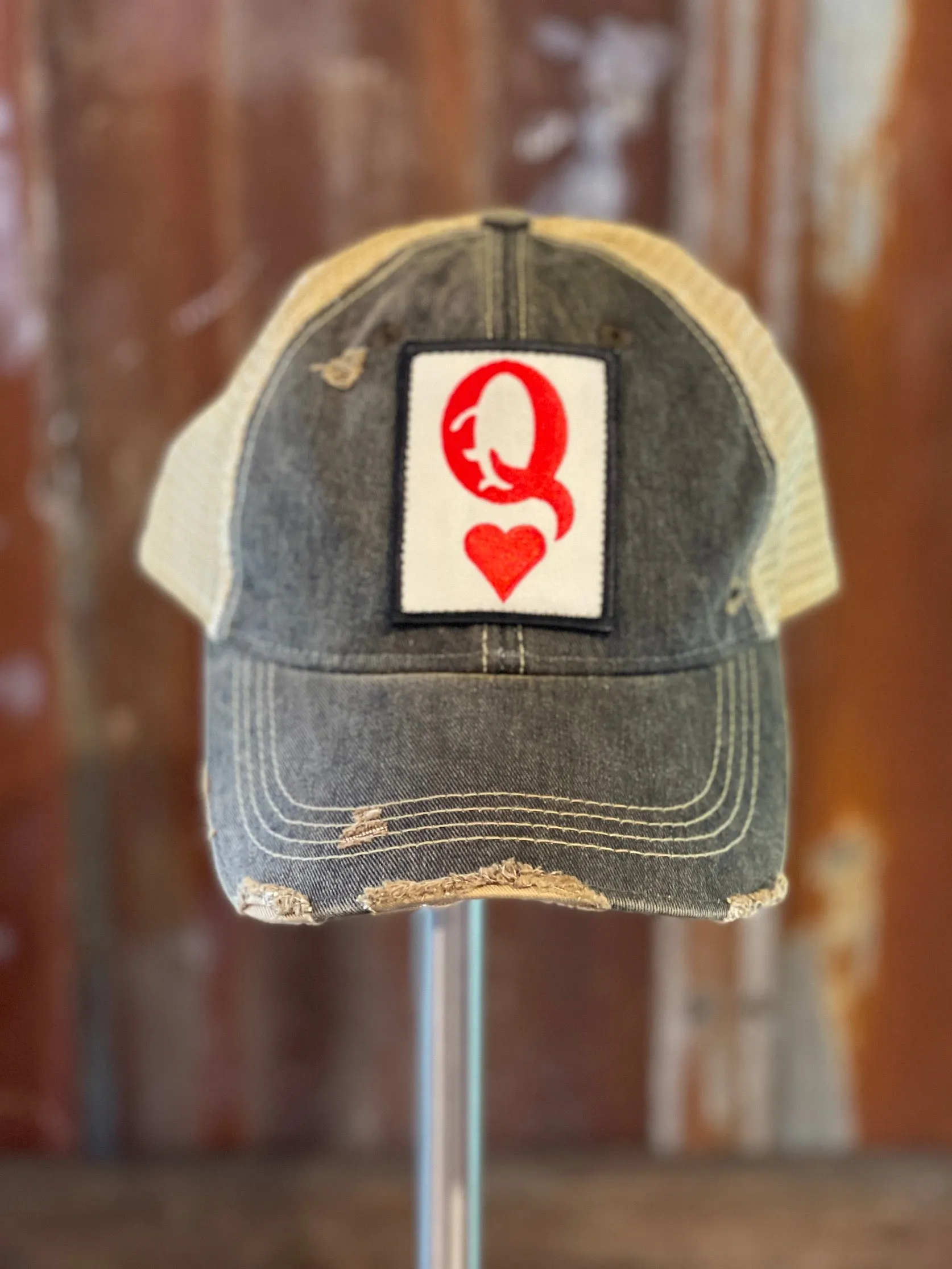 Queen of Hearts Hat- Distressed Black