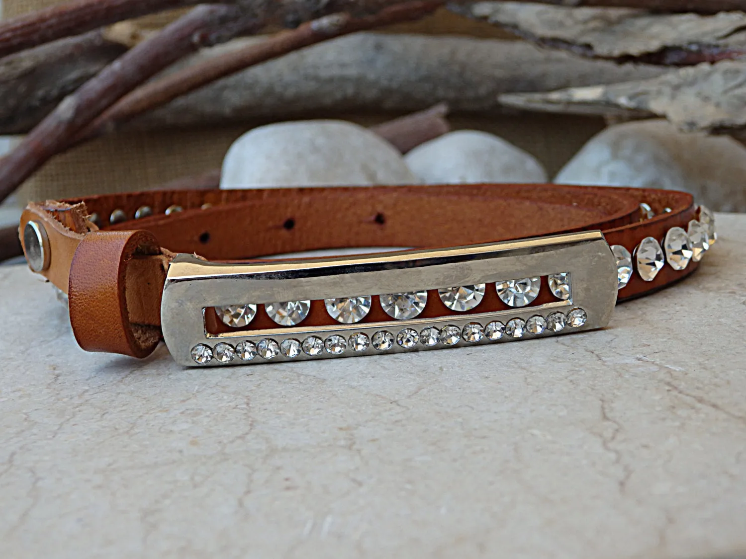 Skinny brown leather belt