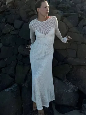 Summer Knitted Hollow Out Long Sleeve Maxi Dress