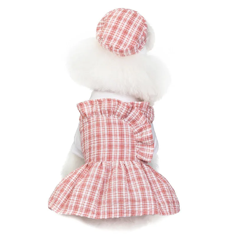 Summer Plaid Uniform Dress Pet Clothing