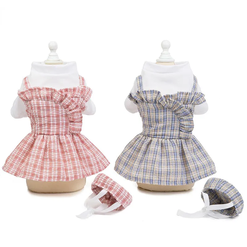 Summer Plaid Uniform Dress Pet Clothing