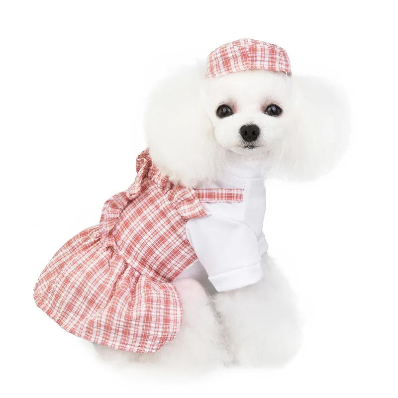 Summer Plaid Uniform Dress Pet Clothing