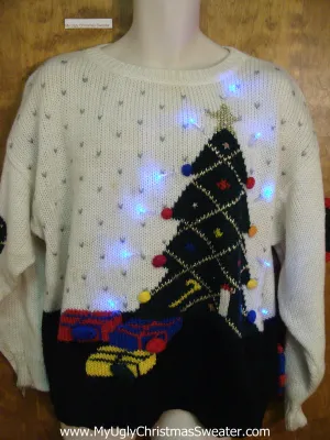 Tacky Festive Tree Light Up Ugly Christmas Jumper