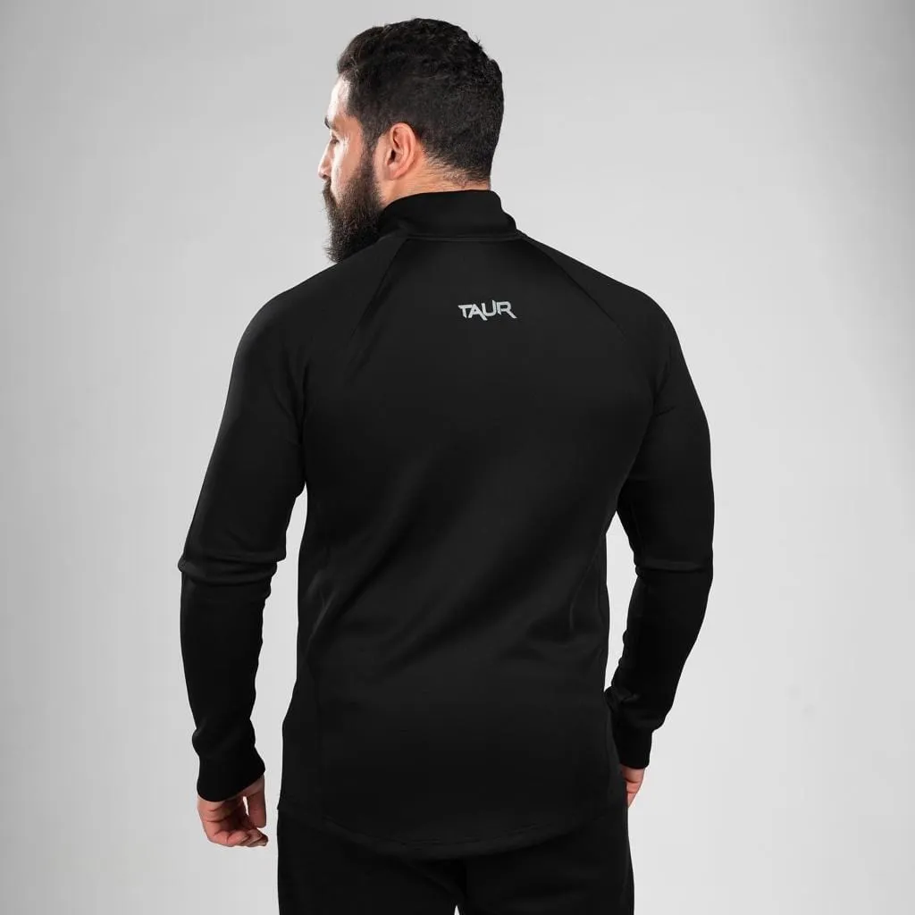 TAUR Sleeved Quarter Zipper Top Black