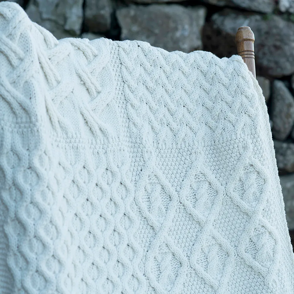 White Aran Wool Knit Irish Baby Throw