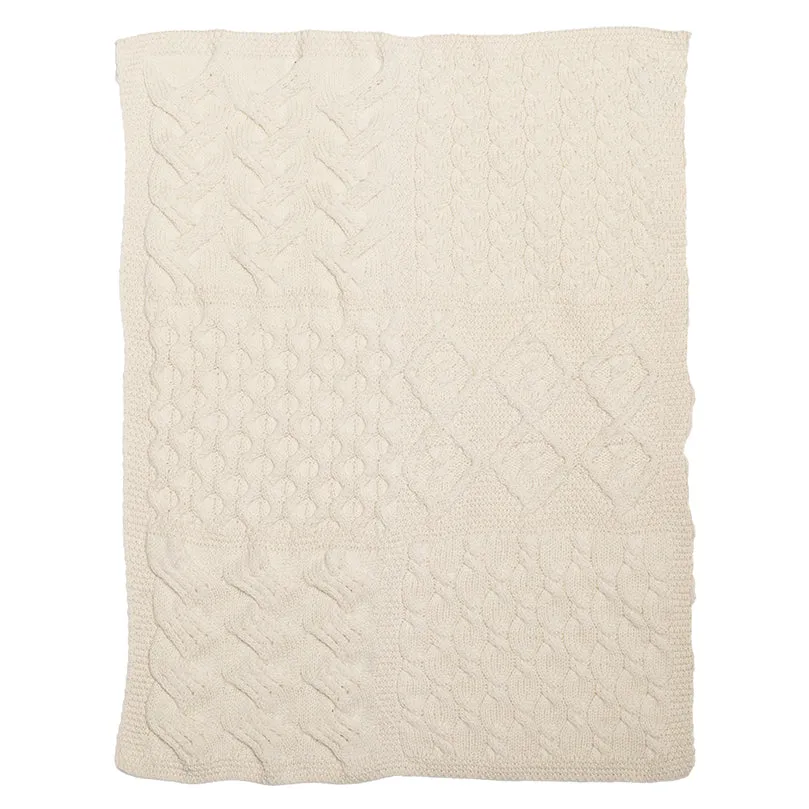 White Aran Wool Knit Irish Baby Throw