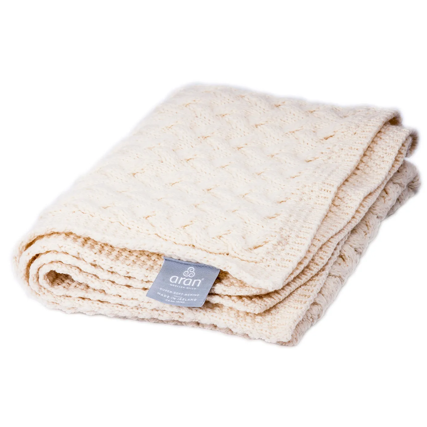 White Aran Wool Knit Irish Baby Throw