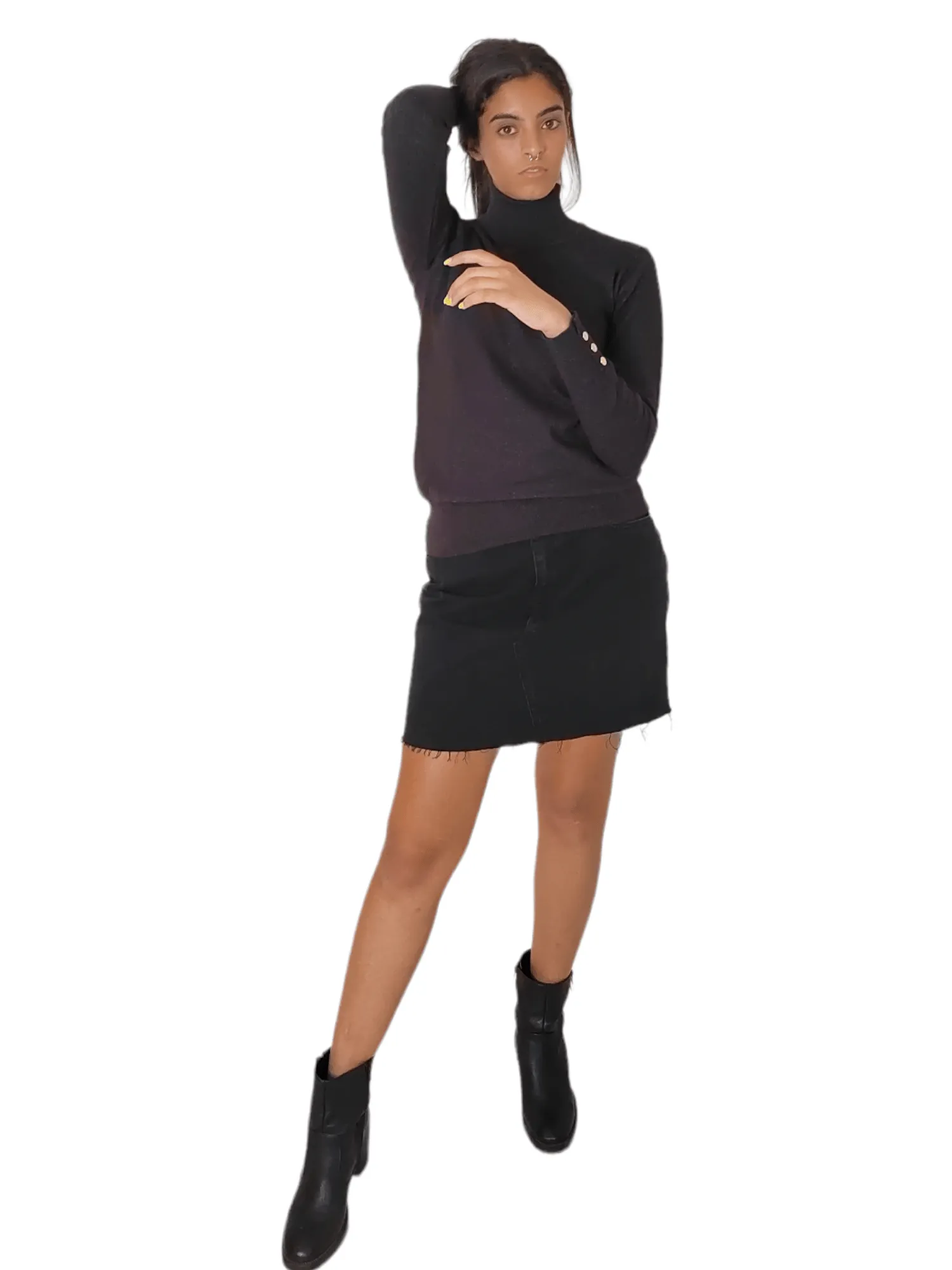 Women High Collar Pullover - Dark Grey