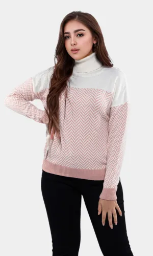 Women High Collar Pullover - Pink