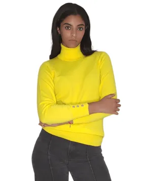 Women High Collar Pullover - Yellow