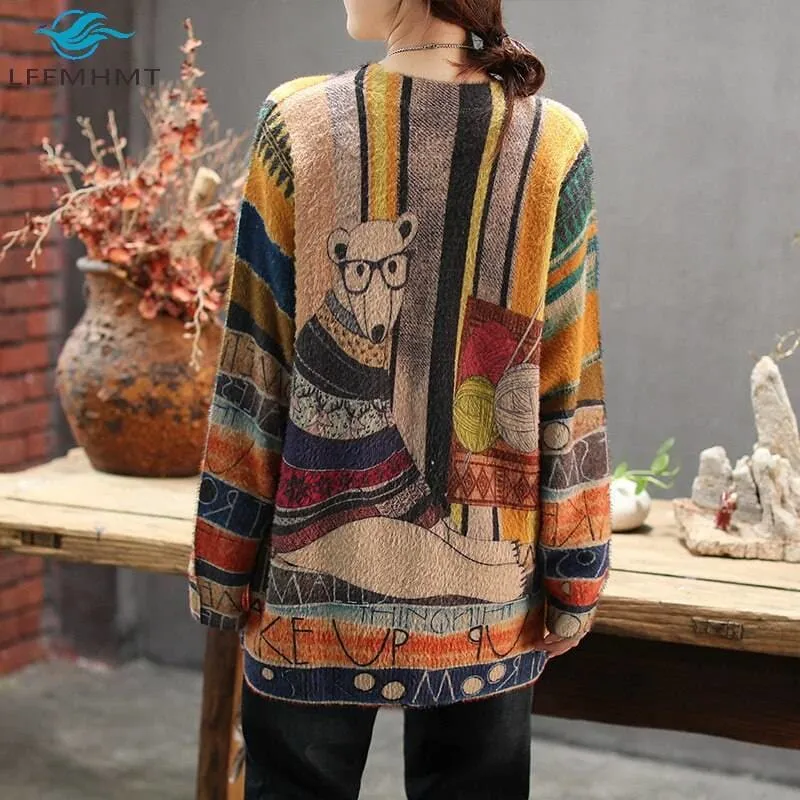 Women Printed Long Sleeve O-neck Tops